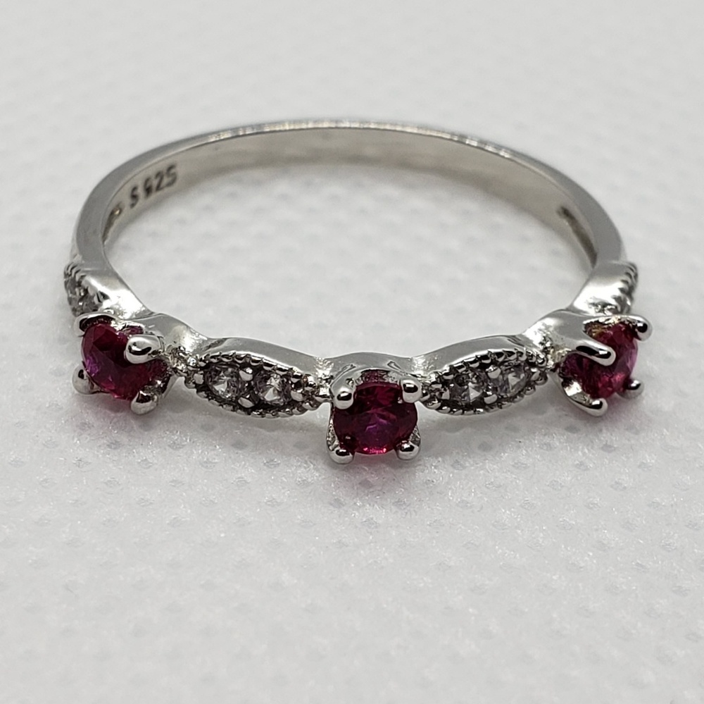 925 Silver Stackable Round Created Ruby Gift - Picture 6 of 8